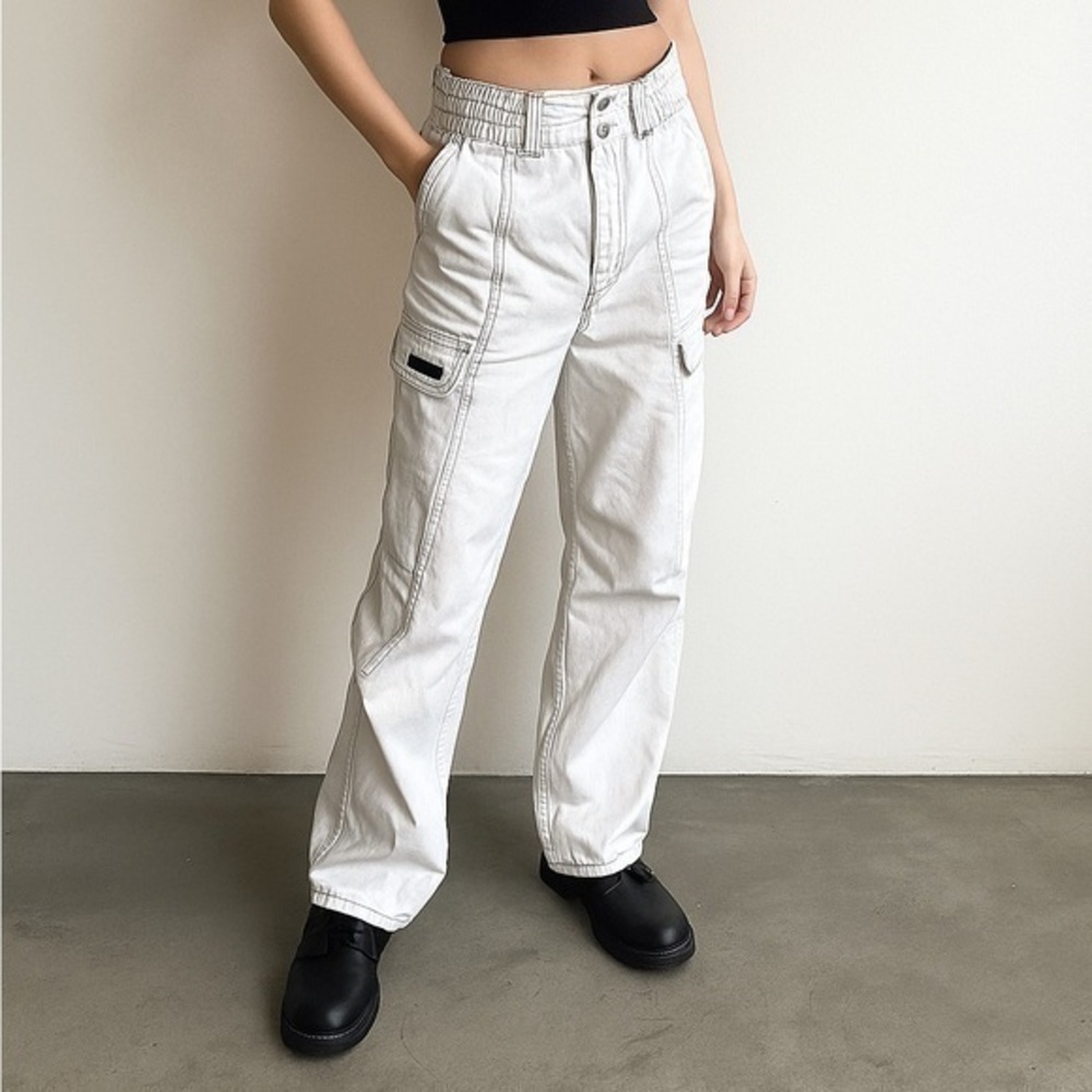 BDG Urban Outfitters Ecru Cargo Skater Utility Wide Leg Trousers Pants size 27